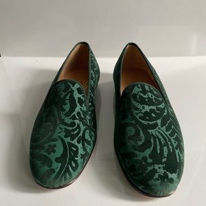 Stubbs & Wootton Mans Palm Beach Slipper Shoes Green Velvet Size 10.5